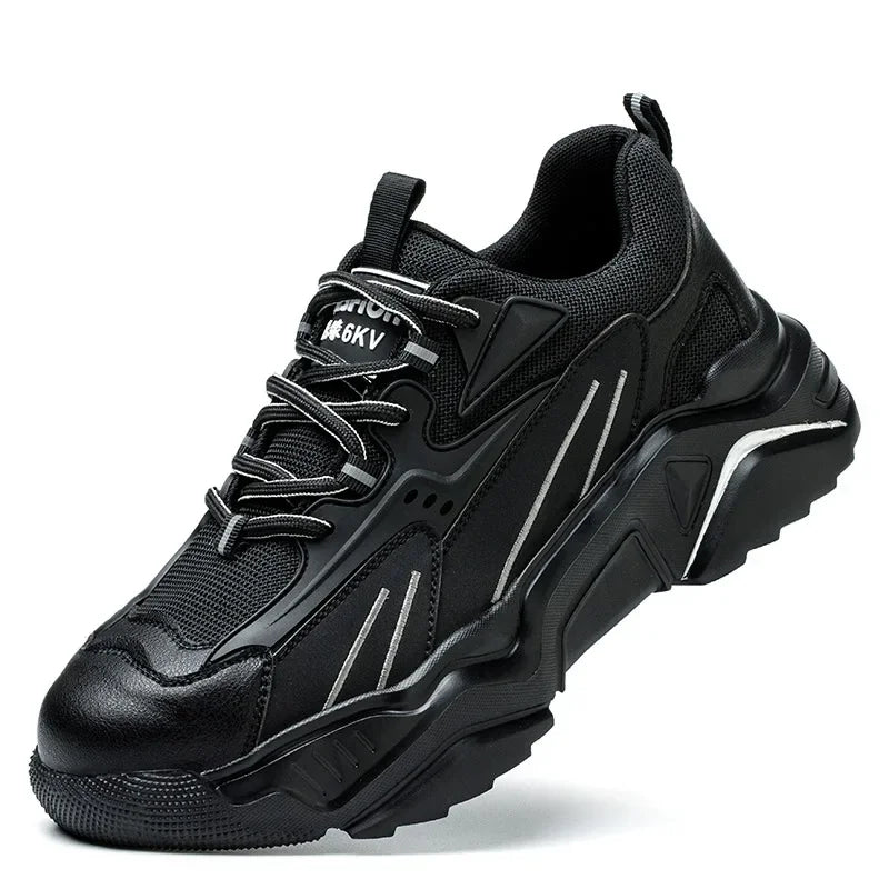 Handsome Black Safety Shoes Lightweight Steel Toe   Anti Smash Puncture Proof Kevlar Soft Sole Insulated Work Sneakers Men Women