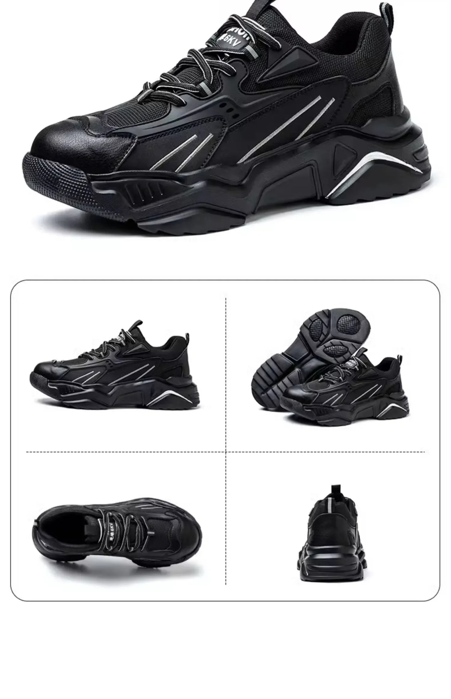 Handsome Black Safety Shoes Lightweight Steel Toe   Anti Smash Puncture Proof Kevlar Soft Sole Insulated Work Sneakers Men Women