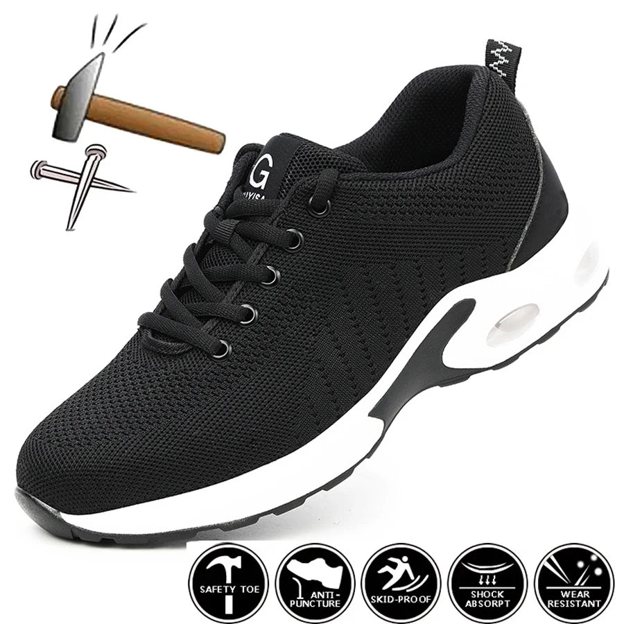 Steel Toe Shoes Women Lightweight Safety Shoes Air Cushion Comfortable Slip Resistant Indestructible Puncture Proof Work Shoes