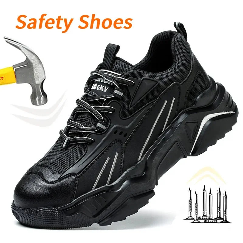 Handsome Black Safety Shoes Lightweight Steel Toe   Anti Smash Puncture Proof Kevlar Soft Sole Insulated Work Sneakers Men Women