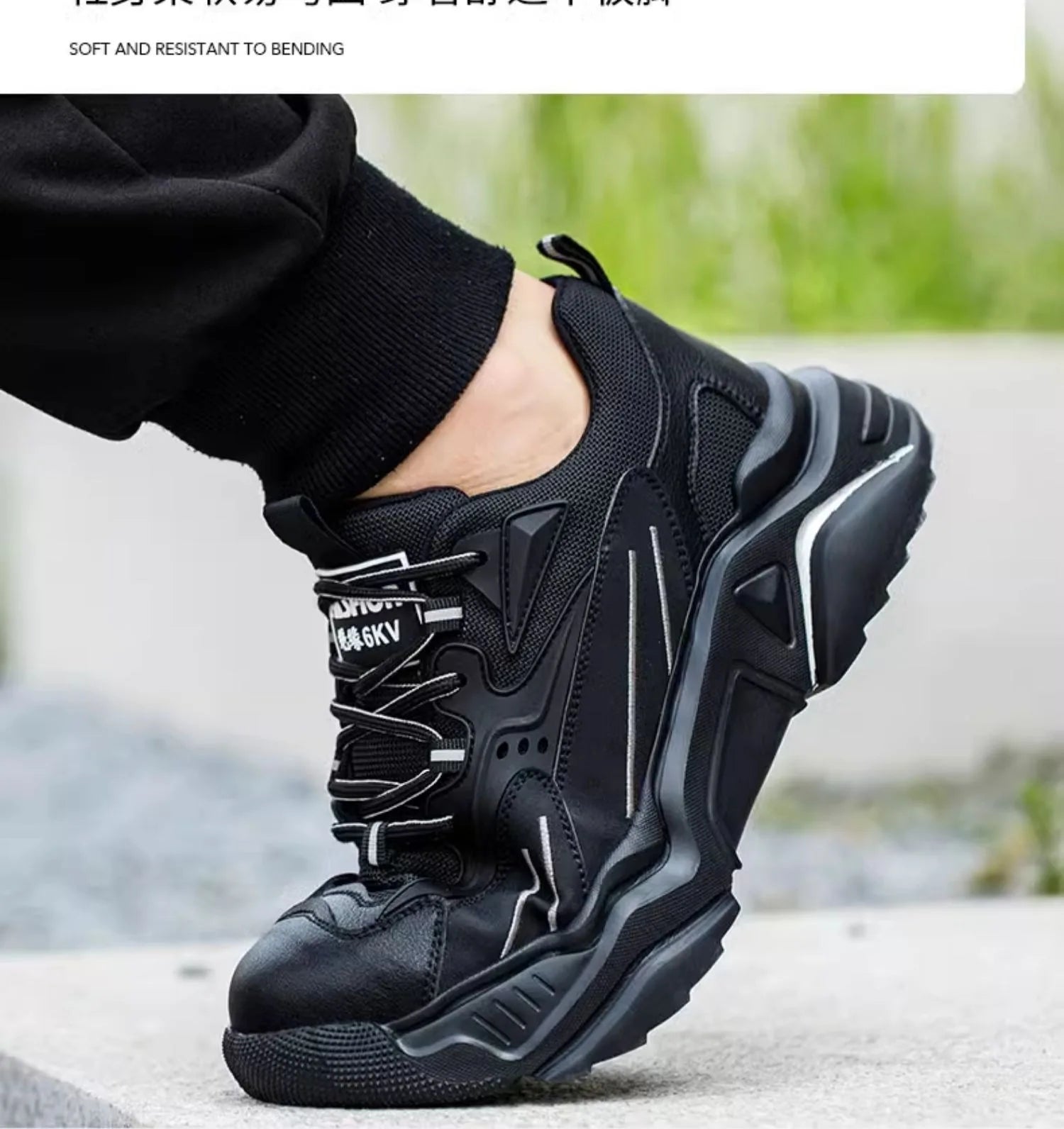 Handsome Black Safety Shoes Lightweight Steel Toe   Anti Smash Puncture Proof Kevlar Soft Sole Insulated Work Sneakers Men Women
